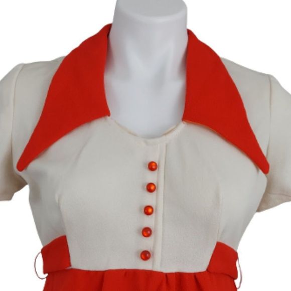 Vintage 1960s 1970s Pointed Dagger Collar Empire Waist Babydoll Dress - Picture 3 of 15